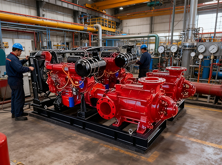 Diesel engine multi-stage fire pump